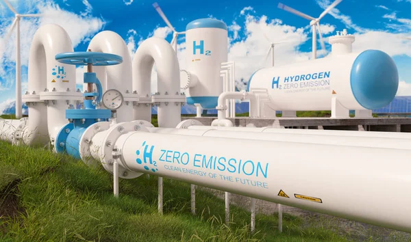 Sistema Almacenamiento Energía Hidrógeno Acompañado Por Gran Gasoducto Una Planta —  Fotos de Stock