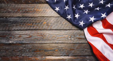 United States Flag On wooden background or backdrop, copyspace for your individual text.