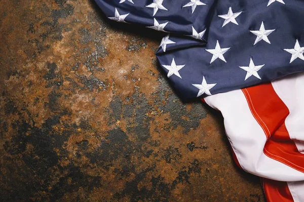 American Flag Dark Rusty Metal Free Space 4Th July Veterans — Stock Photo, Image