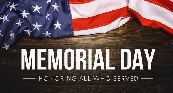 Memorial Day Lettering Backdrop American Flag Old Wood Background — Stock Photo, Image