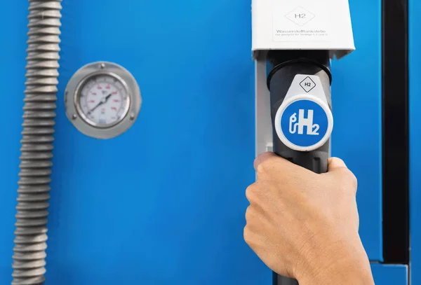 Aachen Germany January 2021 Female Hold Fuel Dispenser — Stock Photo, Image