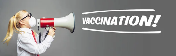 Motivation Vaccinate Covid Coronavirus Flu Megaphone Girl Child Banner Size — Stock Photo, Image