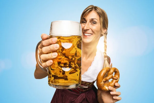 Junge Sexy Wiesn Besucherin Bayerischer Tracht Mit Großem Bierkrug Und — Stockfoto