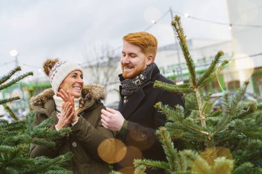 Mutlu Çift Noel Ağacı Seçiyor Birlikte bir markette