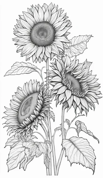 Sunflower Coloring Page Teens Adults — Stock Photo, Image