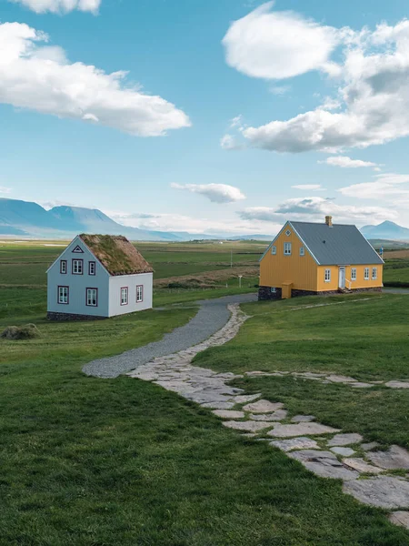Afbeelding Van Traditional Turf Covered House Glaumbaer Northwestern Iceland Landbouwvelden — Stockfoto