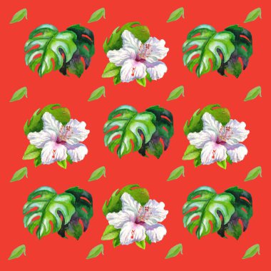 Hawaii Suluboya Vektör Çiçekleri Kusursuz Desen. Retro Kusursuz Çiçeksiz Duvar Kağıdı. El Boyalı Tropik Kumaş Tasarımı. Orman Botanik dokusu. Yaz Tekstil Suluboya Çiçek Vektör Deseni.