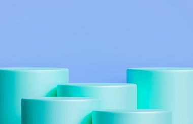 Soyut mavi podyum podyumu. Şatafatlı. Mavi boş arkaplan 3D