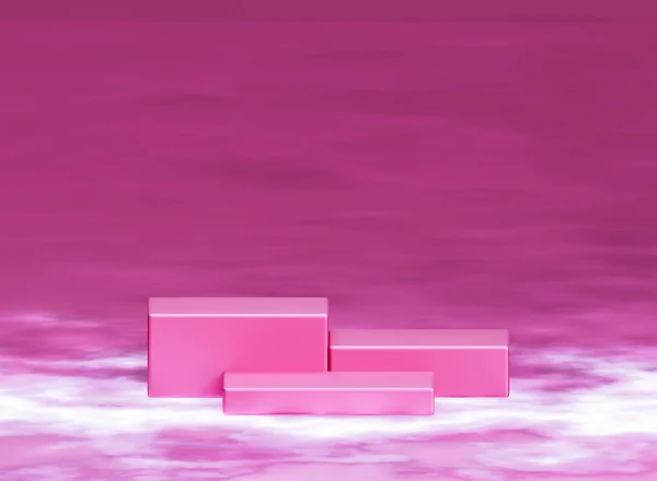 pink square pedestal step pattern,mock up podium for product presentation,3d rendering