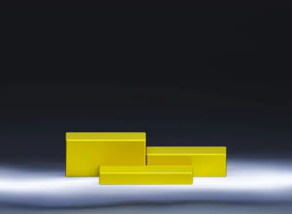 Gold Square Pedestal Step Pattern Mock Podium Product Presentation Rendering — ストック写真