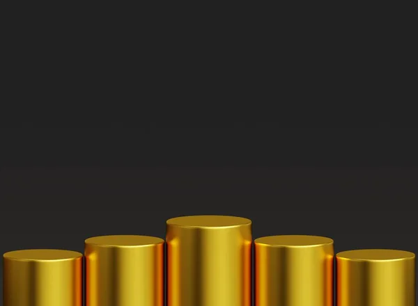 Elegantes Zylindrisches Goldenes Podium Auf Schwarzem Hintergrund Zur Produktpräsentation — Stockfoto
