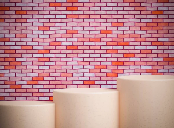 Cylinder Beige Färg Piedestal Podiumrund Sockel Minimal Grädde Color Brick — Stockfoto