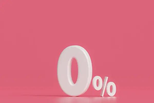 粉红背景的零百分比标识和销售折扣 粉红背景的零百分比或0 白色背景的隔离 — 图库照片