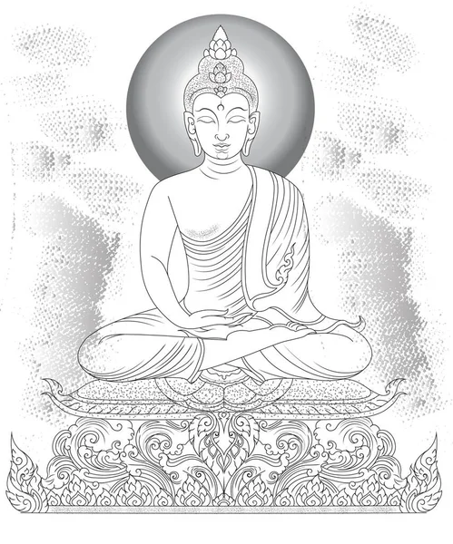Buddha Línea Arte Línea Continua Dibujo Vector Illustration Drawing Una — Vector de stock