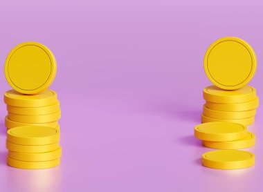 İşletme kredisi konsepti için en az arkaplan oluşturan 3D istifleme altın sikkesi