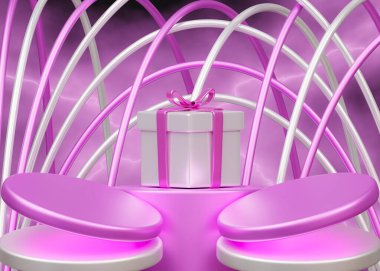 Ürün gösterimi için pembe lüks arka plan, 3D Pembe Şık Çember Yaya Kristali