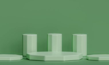 Ürün yeşil podyum 3d, yeşil silindir kaidesel podyum, 3D parlak pastel arka plan