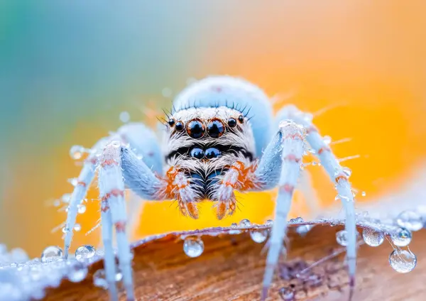 stock image Blue Jumping Spider with Dew Drops