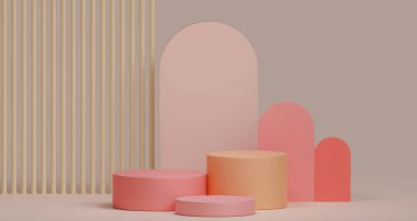 Ürün sergisi için Pastel Pembe 3D kürsü. soyut geometrik şekil pastel renk sahnesi en az