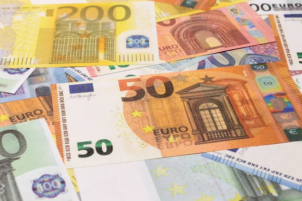 Close-up of European union currency.