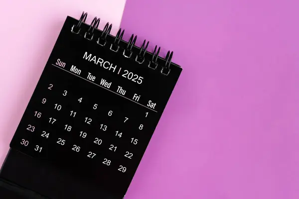 March Black Desk Calendar 2025 Year Purple Color Background — Stock Photo, Image