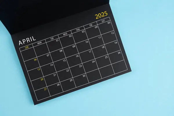 April 2025 Black Calendar Opening Blue Color Background — Stock Photo, Image