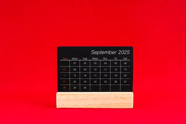 September 2025 Chalkboard Calendar Red Color Background — Stock Photo, Image