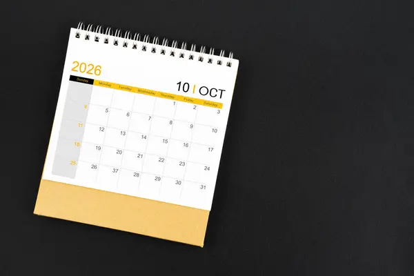 Top View October 2026 Desk Calendar Black Color Leather Background — Stock Photo, Image