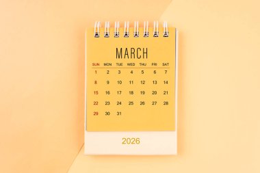 Mart 2026 sarı masa takvimi, iş toplantısı konsepti için planlama.