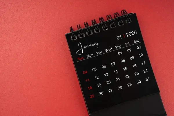 January Black Desk Calendar 2026 Year Red Cover Background — Stock Photo, Image