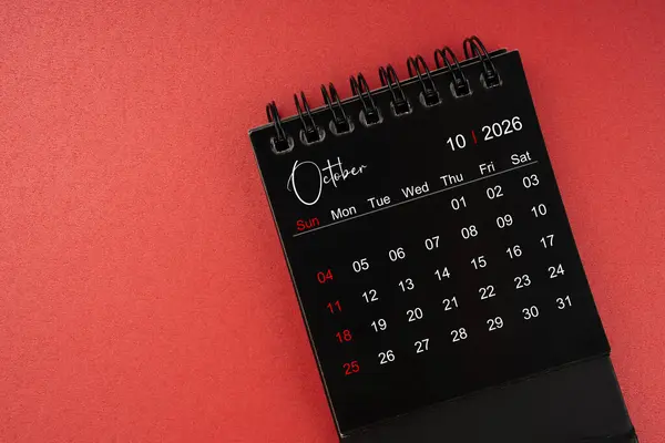 October Black Desk Calendar 2026 Year Red Cover Background — Stock Photo, Image