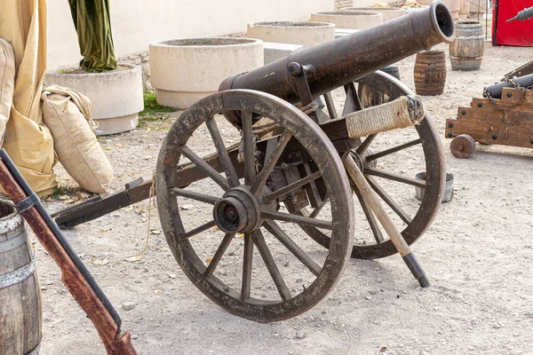 Primo Piano Vista Orizzontale Cannone Militare Utilizzato Nei Secoli Xvi — Foto Stock