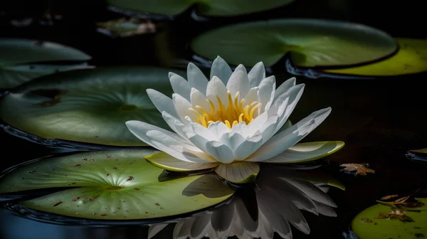 Horizontaal Zicht Een Witte Lotus Bloem Lelie Pads Het Water — Stockfoto