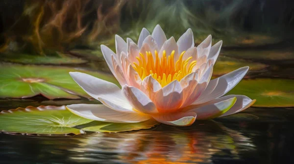 Horizontaal Zicht Een Witte Lotus Bloem Lelie Pads Het Water — Stockfoto