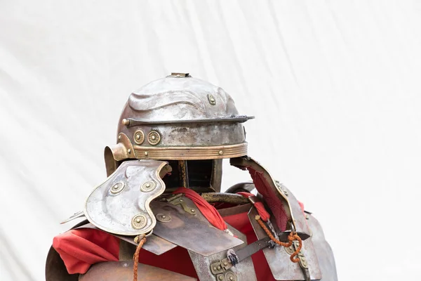 Horizontal View Foreground Exhibitor Armor Imperial Helmet Soldier Ancient Roman — Stock Photo, Image