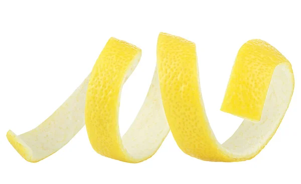 Lemon Zest Spiral Isolated White Background Lemon Skin Vitamin — Stock Photo, Image