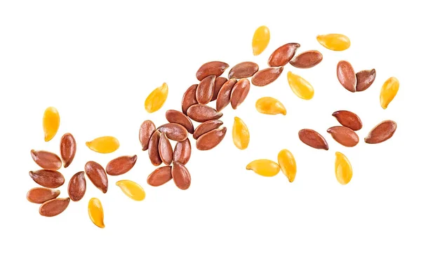 Dried Brown Yellow Flax Seeds Isolated White Background Top View — Stock Photo, Image