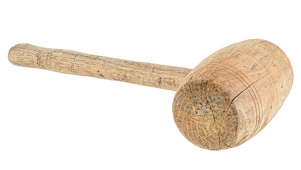 老式木锤隔离在白色背景上 木制工具 Carpenter的设备 — 图库照片