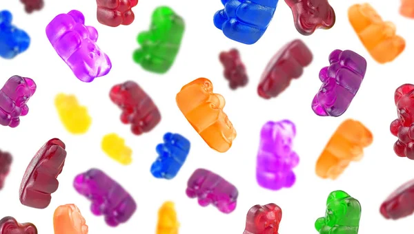 Collection Falling Delicious Jelly Bears Isolated White Background Colorful Jelly — Stock Photo, Image