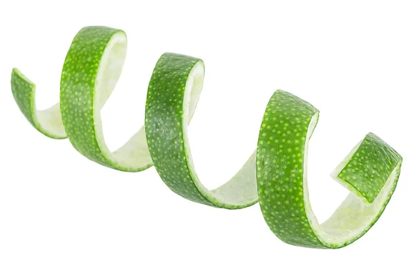 Fresh Lime Fruit Peel Isolated White Background Green Lime Zest — Stock Photo, Image