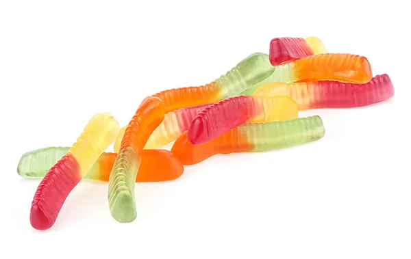 Kleurrijke Gelei Wormen Geïsoleerd Een Witte Achtergrond Gummiesnoepjes Slangen — Stockfoto