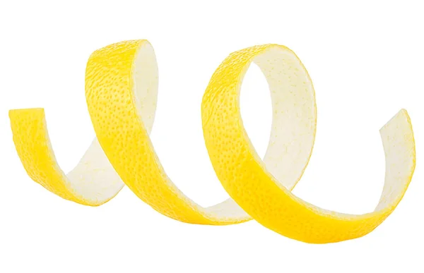 Fresh Peel Ripe Lemon Fruit Isolated White Background Spiral Lemon — Stock Photo, Image