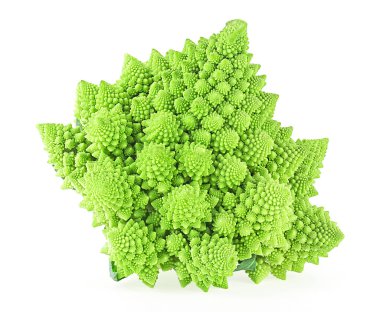 Romanesco brokoli lahanası beyaz arka planda izole edilmiş. Roma karnabaharı.