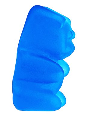 Blue jelly gummy bear isolated on a white background. Sweet jelly candy