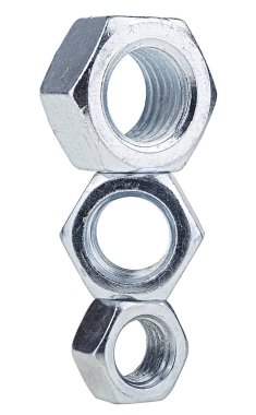 Group of silver metal nuts isolated on a white background