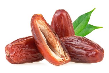 Pile of tasty dried dates isolated on a white background. Natural organic food.