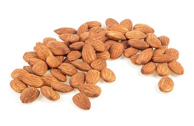 Almond nuts isolated on a white background, close up. Almond seeds.