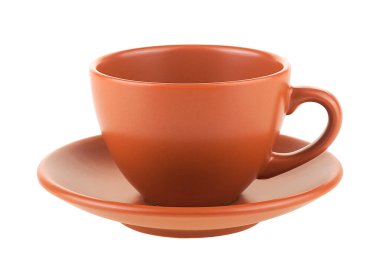 Brown coffee cup with saucer isolated on a white background