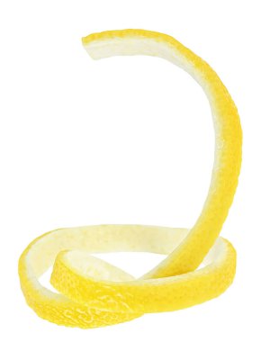 Fresh lemon peel isolated on a white background, healthy food. Citrus twist.