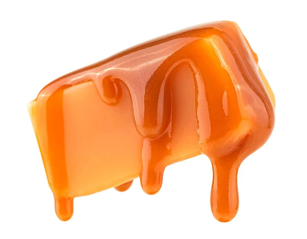 Caramel Sauce Flowing Caramel Candy Isolated White Background Levitating Caramel — Stock Photo, Image